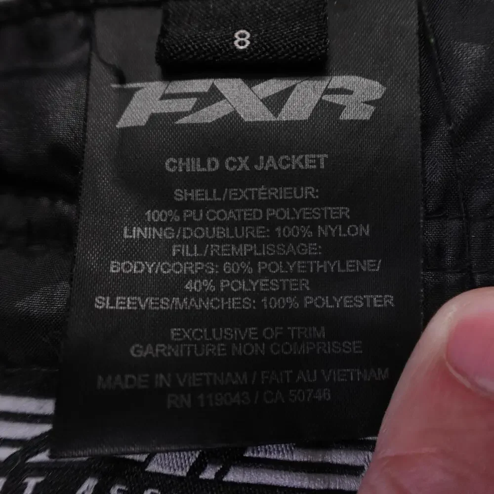 FXR Jacket Kids 8 Black Gray Hooded Insulated F.A.S.T. Child CX Ski Snow